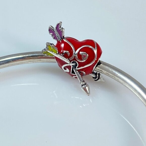 Sterling Silver Red Heart Cupid & Arrow Charm - Picture 2 of 13